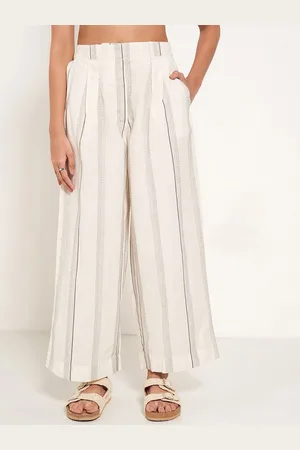 Pantaloons Women Cotton Striped High-Rise Trousers