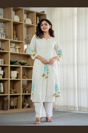 AUTUMN LANE Floral Printed Pure Cotton A-Line Kurta With Trouser