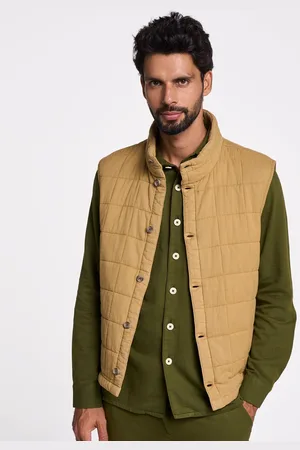 Terra Luna Men Mandarin Collar Checked Cotton Casual Gilet Jacket
