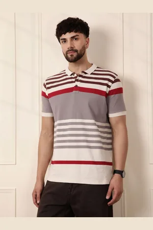 WROGN Men Striped Polo Collar Cotton T-shirt