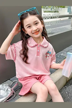 LULU & SKY Girls Polo Collar Cotton T-Shirt With Shorts