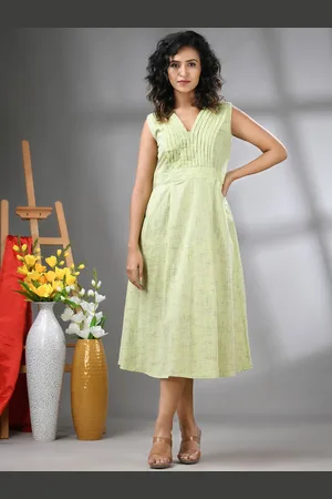 Charukriti Printed Cotton Fit & Flared Midi Ethnic Dresses