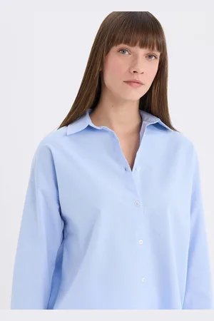 DeFacto Women Oversized Fit Spread Collar Solid Cotton Formal Shirt