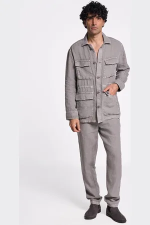 Terra Luna Men Spread Collar Solid Cotton Casual Shacket