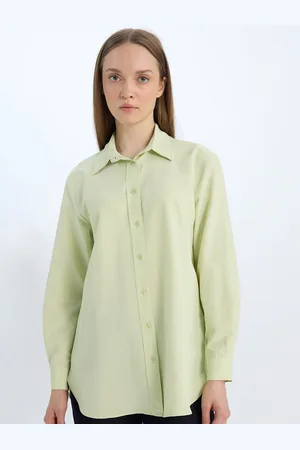 DeFacto Women Cotton Solid Spread Collar Shirt