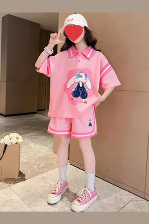 LULU & SKY Girls Cartoon Printed Polo Collar T-Shirt With Shorts