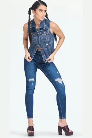 LOVEGEN Women Blue Washed Crop Denim Jacket