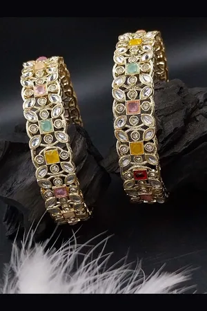 Anouk Set Of 2 Gold-Plated Kundan-Studded Bangles