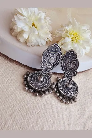 Binnis Wardrobe Silver-Toned Contemporary Jhumkas Earrings