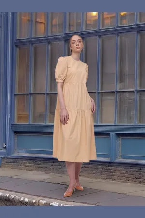 French Connection Pure Cotton Puff Sleeve Tiered A-Line Midi Dress