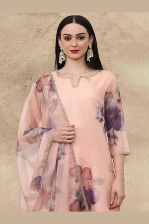AVANSHEE Floral Printed Notch Neck Straight Kurta With Trouser And Dupatta