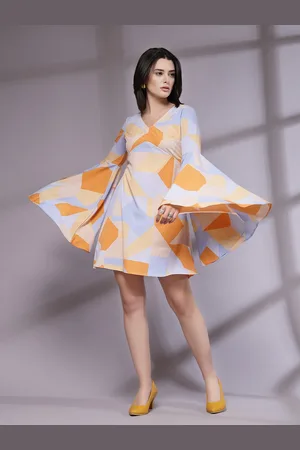 KASSUALLY Women Abstract Printed Fit & Flare Above Knee Dress