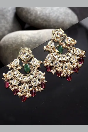 DUGRISTYLE Gold-Plated Kundan-Studded Contemporary Drop Earrings
