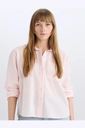 DeFacto Women Spread Collar Solid Cotton Casual Shirt