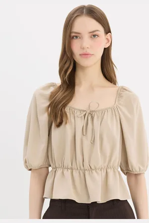 DeFacto Women Puff Sleeve Cinched Waist Top