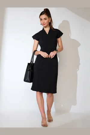 Globus Women V-Neck Cap Sleeves Scuba Sheath Midi Dress