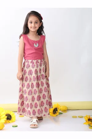 Sangria Girls Hanging Detail Top With Floral Printed Lehenga