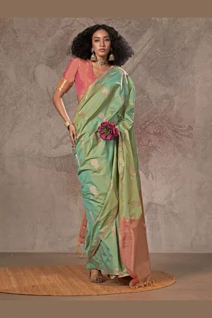 ELORA Woven Design Zari Silk Blend Chanderi Saree