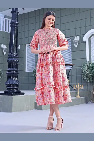 BAESD Floral Print Bell Sleeve Crepe Fit & Flare Midi Dress
