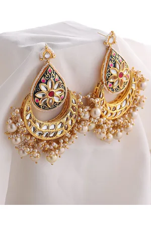 DUGRISTYLE Aquamarine Silver-Plated Kundan Studded & Beaded Contemporary Drop Earrings