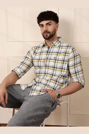 WROGN Men Comfort Fit Spread Collar Tartan Checked Cotton Casual Shirt