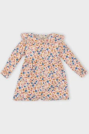 DeFacto Girls Floral Printed Peter Pan Collar A-Line Dress