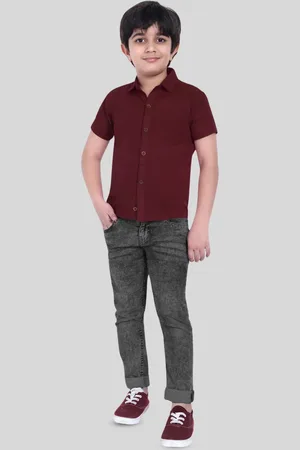 Moshi Moshi Mind Boys Classic Fit Spread Collar Solid Cotton Casual Shirt