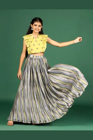Sangria Girls Embroidered Sequinned Ready To Wear Lehenga With Blouse