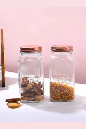 MARKET99 Transparent & Copper Toned 2 Pieces Glass Jar 1.5L
