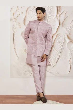 Vastramay Mandarin Collar Straight Kurta With Trousers And Bandhgala Jodhpuri Waistcoat