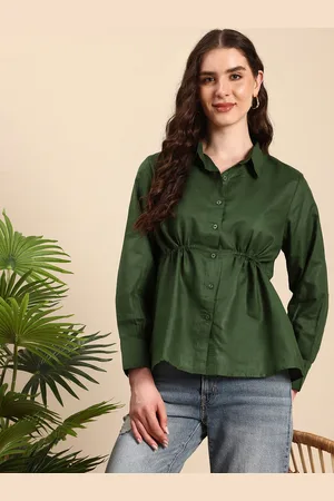 Mast & Harbour Opaque Ruched Tie-Up Back High Slit Casual Shirt