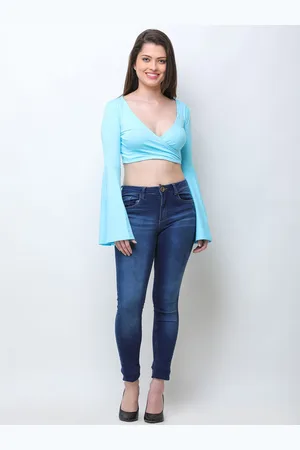 Moda Rapido Women Flared Sleeve Cotton Wrap Crop Top