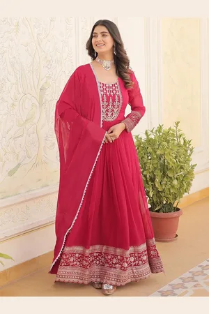 Kedar Fab Ethnic Motifs Embroidered Thread Work Georgette Ethnic Dresses With Dupatta