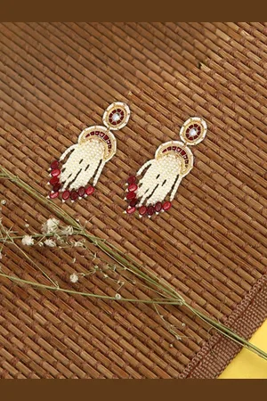 DUGRISTYLE Gold-Plated Artificial Stones Studded & Beaded Contemporary Drop Earrings
