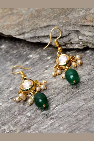 DUGRISTYLE Gold-Plated Kundan Studded Contemporary Shaped Drop Earrings