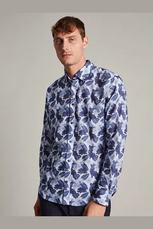 Matinique Men Blue Regular Fit Floral Printed Cotton Casual Shirt