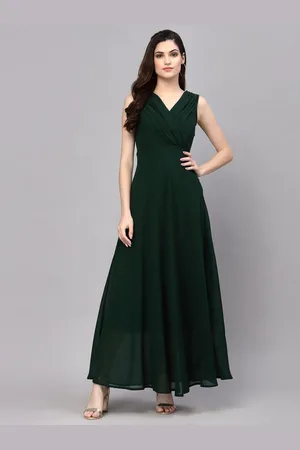 BAESD Women V-Neck Georgette Fit & Flare Maxi Dress