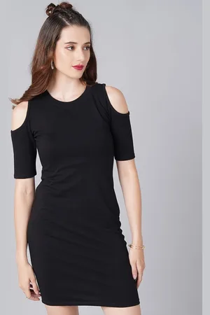 Moda Rapido Women Round Neck Cold-Shoulder Sleeves Bodycon Mini Dress