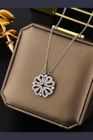 DIVASTRI Stainless Steel Silver-Plated CZ Studded Heart Anti-Tarnish Pendants With Chains