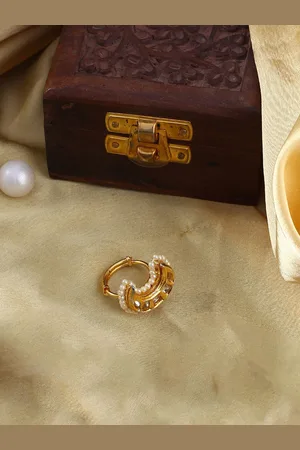 DUGRISTYLE Gold-Plated Kundan & Pearls Studded Adjustable Finger Ring