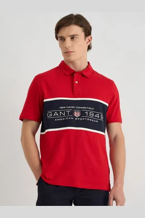 GANT Men Colourblocked Polo Collar Cotton T-shirt