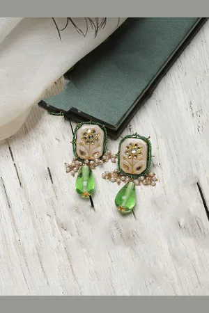 DUGRISTYLE Bonsai Gold-Plated Kundan Studded & Beaded Contemporary Shaped Drop Earrings