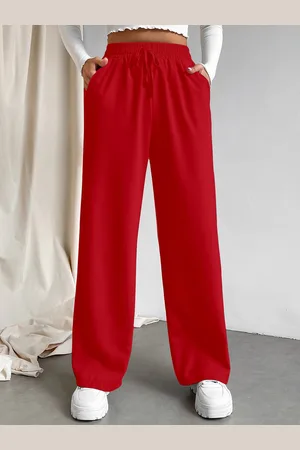 Corsica Women Cherry Red Loose Fit High-Rise Parallel Trousers