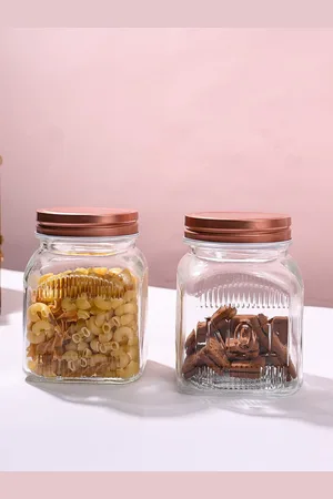 MARKET99 Transparent & Copper Toned 2 Pieces Glass Jar 900ml