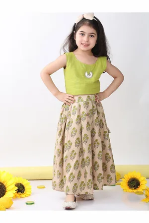Sangria Girls Hanging Detail Top With Floral Printed Lehenga