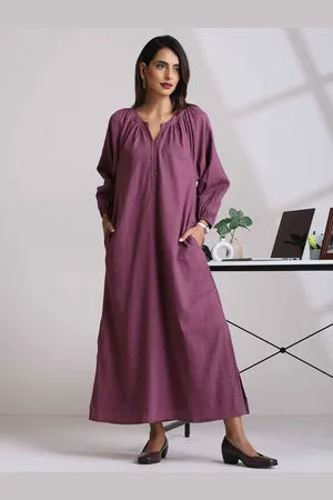 trueBrowns Women Light Purple Cotton Dobby A-Line Dress