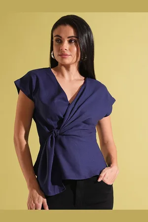 Globus Women V-Neck Extended Sleeves Twisted Detail Wrap Top