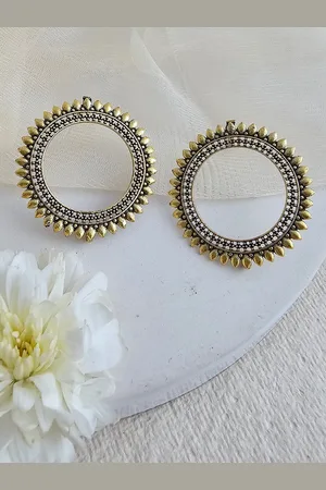 Binnis Wardrobe Women Gold-Toned German Silver Contemporary Open circle Studs Earrings