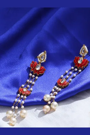 DUGRISTYLE Gold-Plated Kundan Studded Contemporary Shaped Drop Earrings