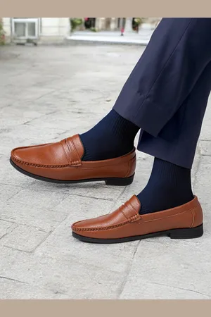Styli Men Faux Leather Tan Penny Loafers